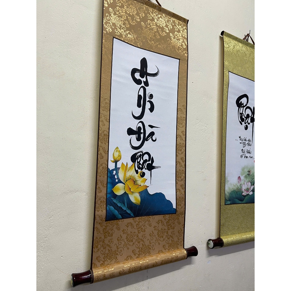 Tranh treo tường, Tranh chữ thư pháp A Di Đà Phật, chữ viết tay thủ công, trang trí phòng thờ