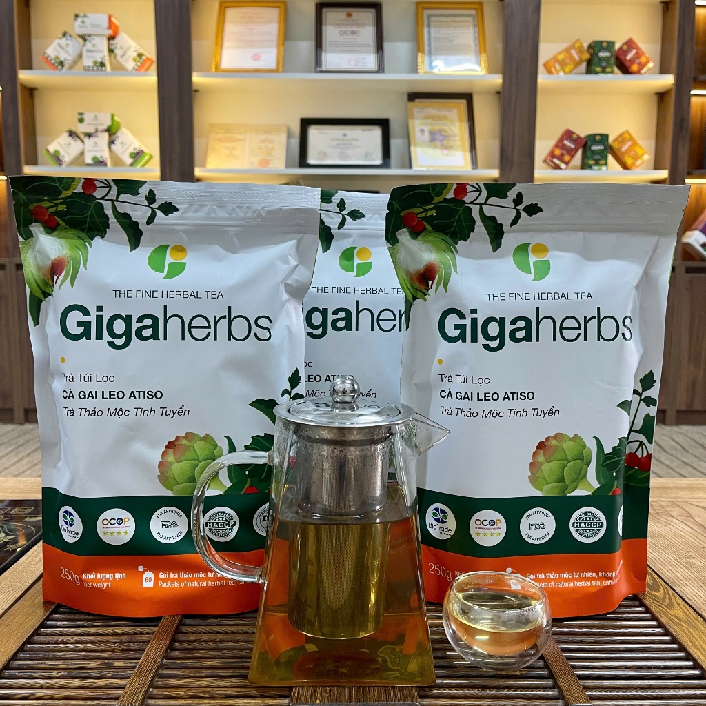 Trà Mát Gan GigaHerbs - Túi Zip 250Gram Trà  Atiso Cà Gai Leo Sạch Nguyên Chất - Hỗ trợ thanh nhiệt, giải độc