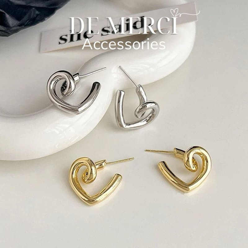 Khuyên tai nữ chuôi bạc 925 DE MERCI ACCESSORIES hình trái tim phụ kiện trang sức nữ cá tính BT012