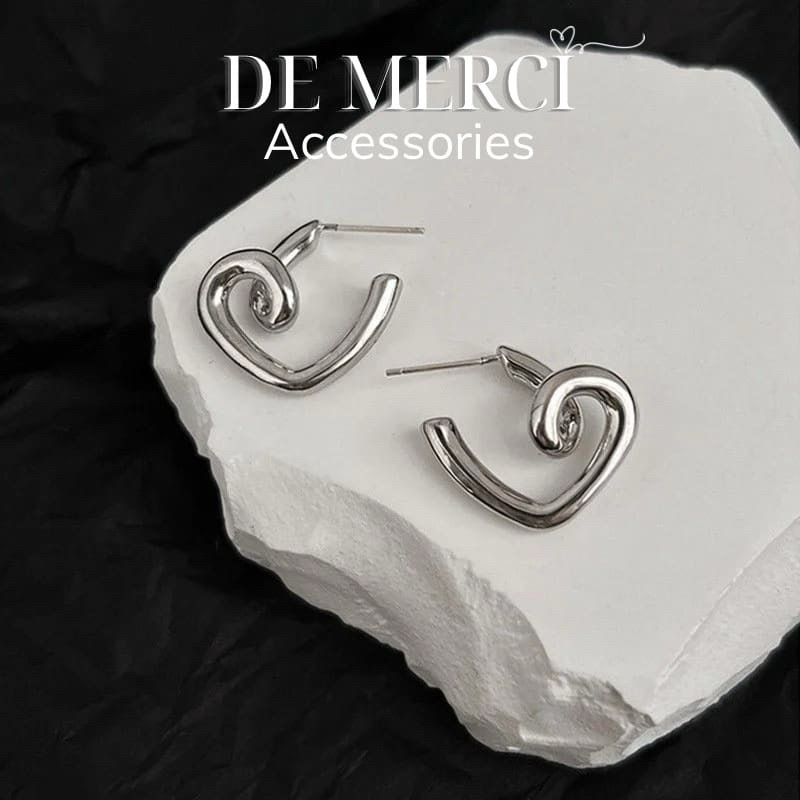Khuyên tai nữ chuôi bạc 925 DE MERCI ACCESSORIES hình trái tim phụ kiện trang sức nữ cá tính BT012