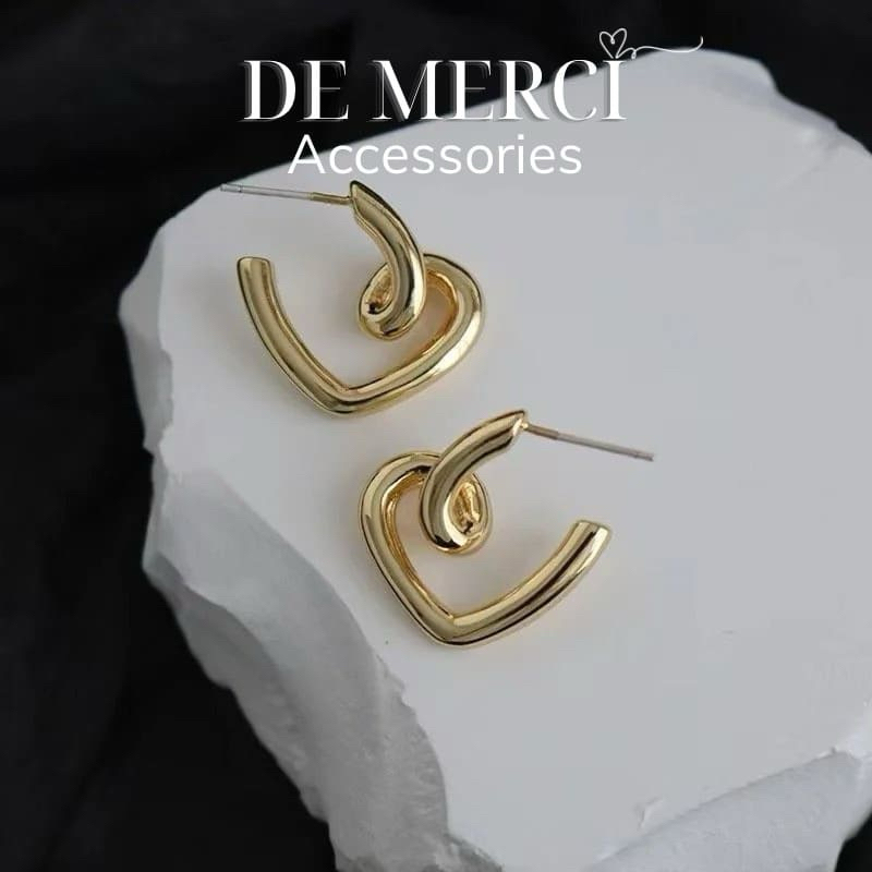 Khuyên tai nữ chuôi bạc 925 DE MERCI ACCESSORIES hình trái tim phụ kiện trang sức nữ cá tính BT012