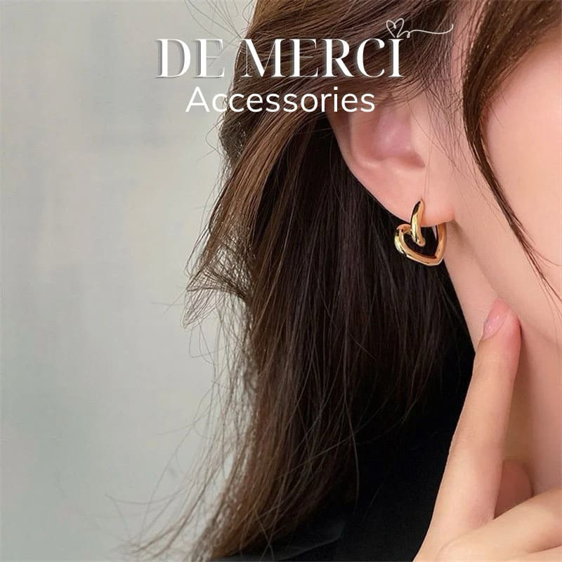 Khuyên tai nữ chuôi bạc 925 DE MERCI ACCESSORIES hình trái tim phụ kiện trang sức nữ cá tính BT012