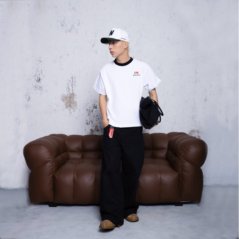 ÁO THUN FORM BOXY PHỐI MÀU BO CỔ  "I LOVE WONDER" WONDERSTU - UNISEX COTTON 260GSM