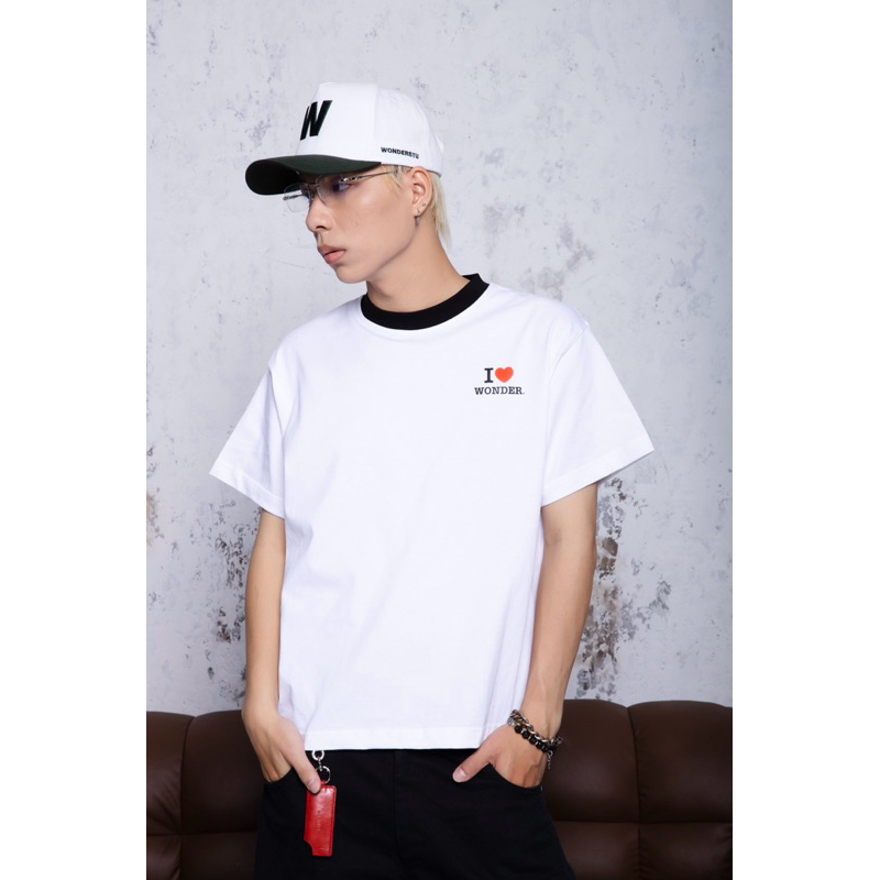 ÁO THUN FORM BOXY PHỐI MÀU BO CỔ  "I LOVE WONDER" WONDERSTU - UNISEX COTTON 260GSM