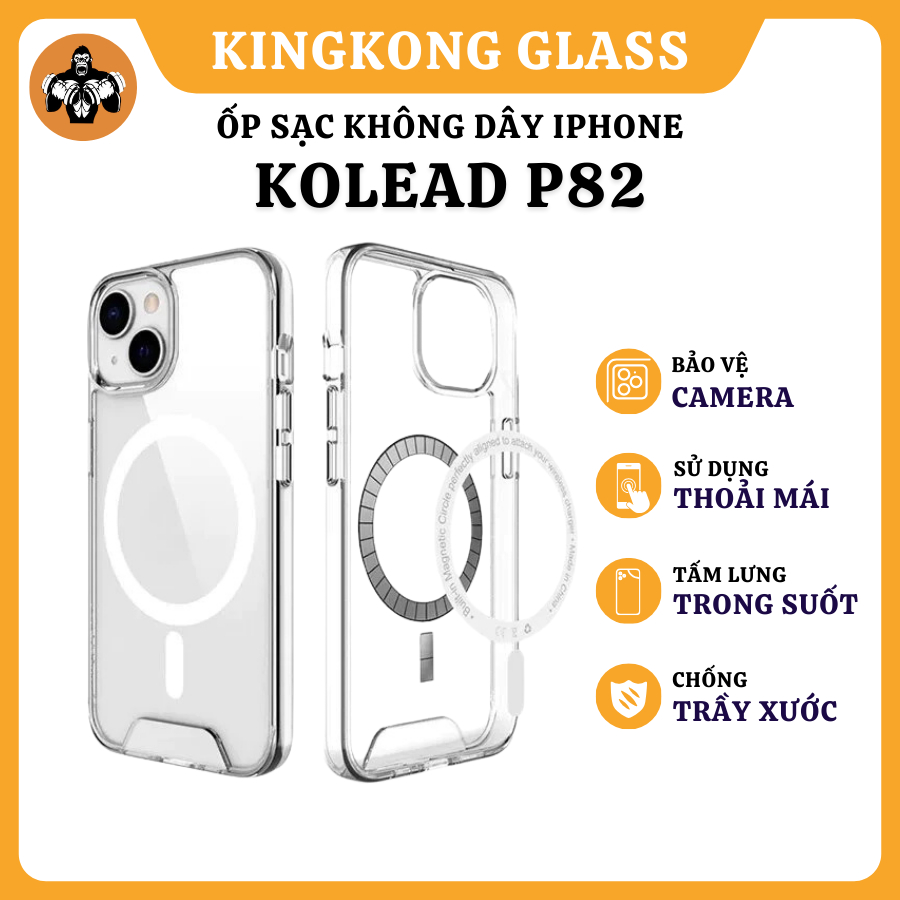 Ốp lưng điện thoại trong suốt KOLEAD P82 hỗ trợ sạc không dây cho iphone XR XSM 11 12 13 14 15 16 17 Pro Promax