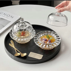 Set 2 bát thuỷ tinh có nắp trang trí, bày đồ điểm tâm, bánh trái