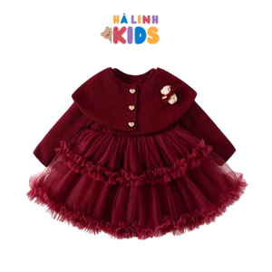Set Váy Đỏ Noel Cho Bé 8-35kg Áo Dạ Nhung Kèm Váy Xòe Phong Cách Hàn Quốc