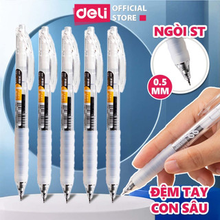 Bút Bi Nước Mực Gel Bấm Deli 0.5mm Đệm Tay Siêu Êm Ái Nhanh Khô Viết Đều Nhiều Mực Có Ngòi Thay Thế