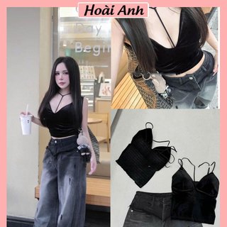 Áo 2 Dây Cúp Ngực Chất Nhung Mềm Chun Lưng Ôm Body Dáng Croptop