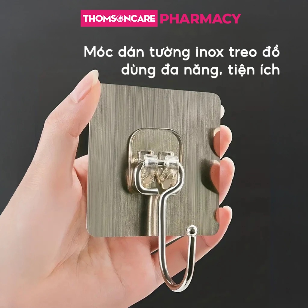 Móc dán tường Inox siêu chịu lực đến 20kg, kèm miếng tráng bạc siêu dính, móc dán tường nhà tắm, nhà bếp - Thomsoncare
