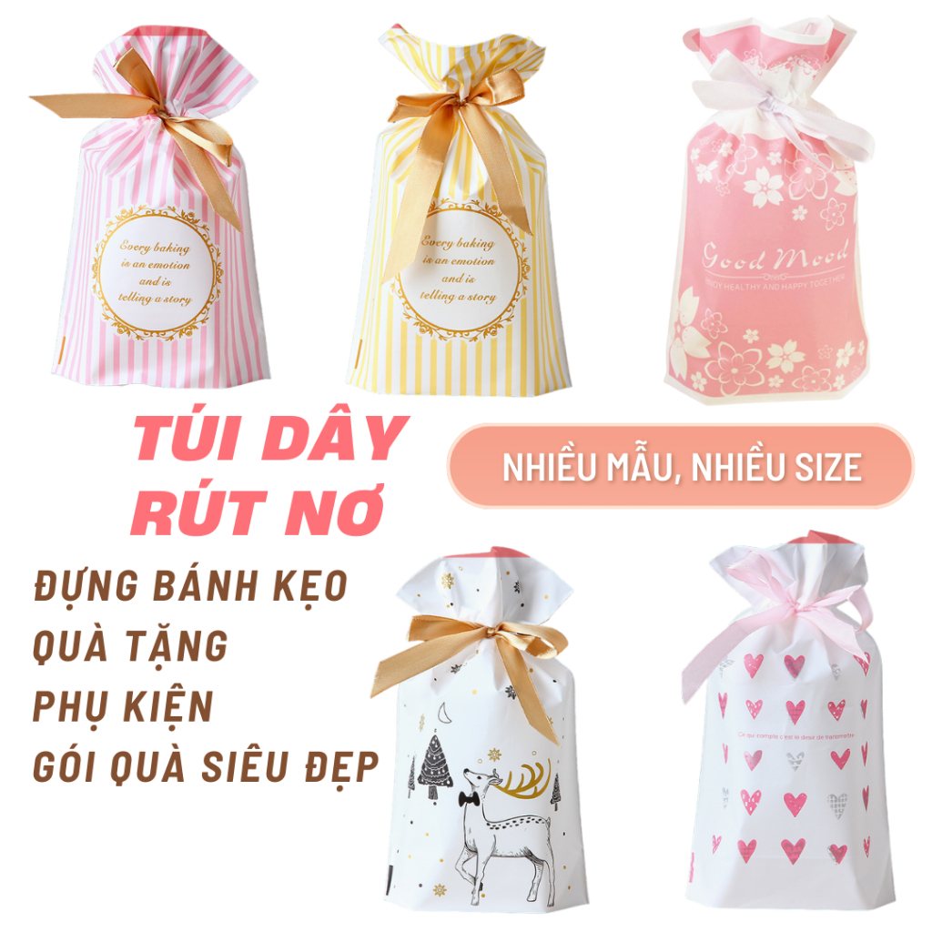 Set 10 túi dây rút nơ đựng quà tặng, gói card, bánh kẹo, phụ kiện nhiều ...