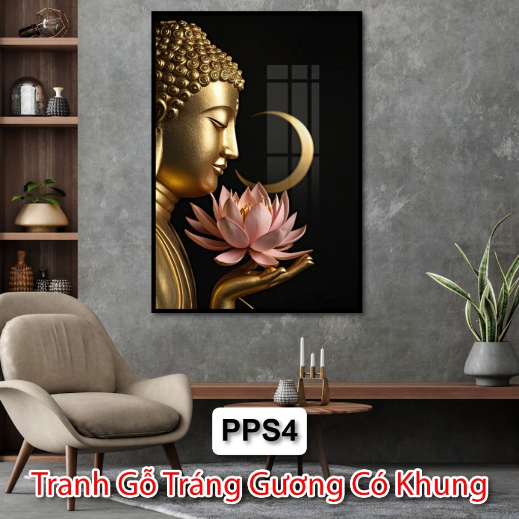 Tranh Gỗ Tráng Gương Có Khung Cho Phật Tử - Tranh Phật Treo Phòng Thờ - Tranh Treo Phật Giáo