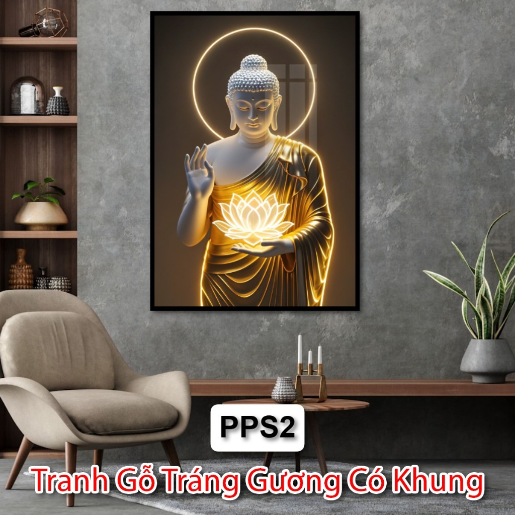 Tranh Gỗ Tráng Gương Có Khung Cho Phật Tử - Tranh Phật Treo Phòng Thờ - Tranh Treo Phật Giáo