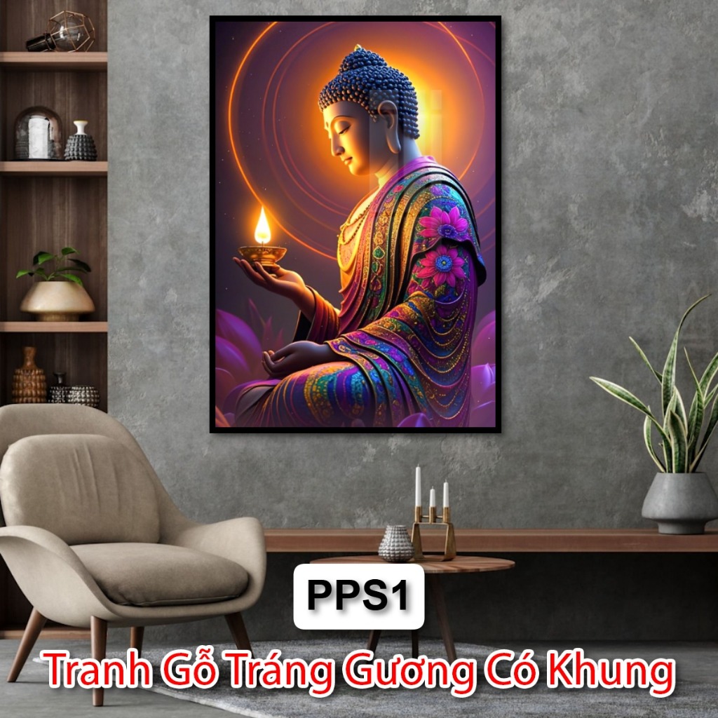 Tranh Gỗ Tráng Gương Có Khung Cho Phật Tử - Tranh Phật Treo Phòng Thờ - Tranh Treo Phật Giáo