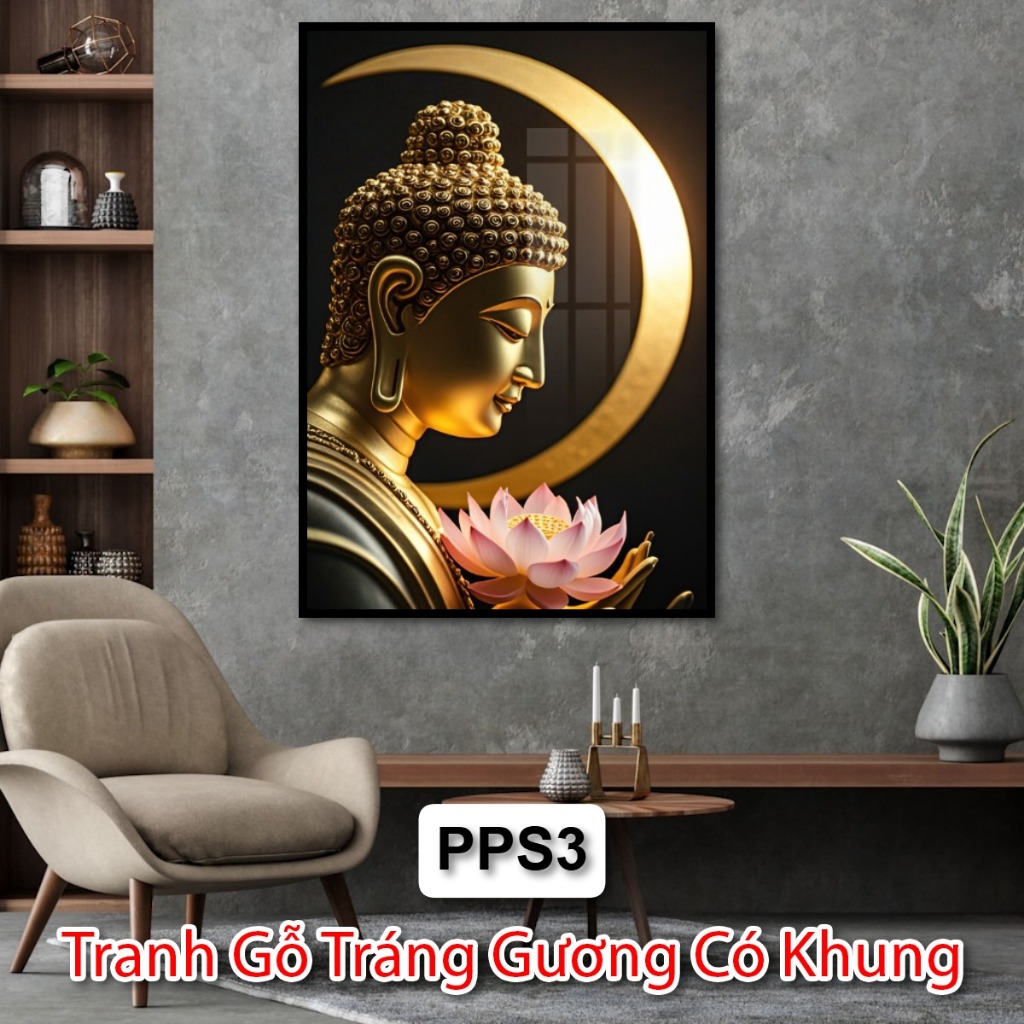 Tranh Gỗ Tráng Gương Có Khung Cho Phật Tử - Tranh Phật Treo Phòng Thờ - Tranh Treo Phật Giáo