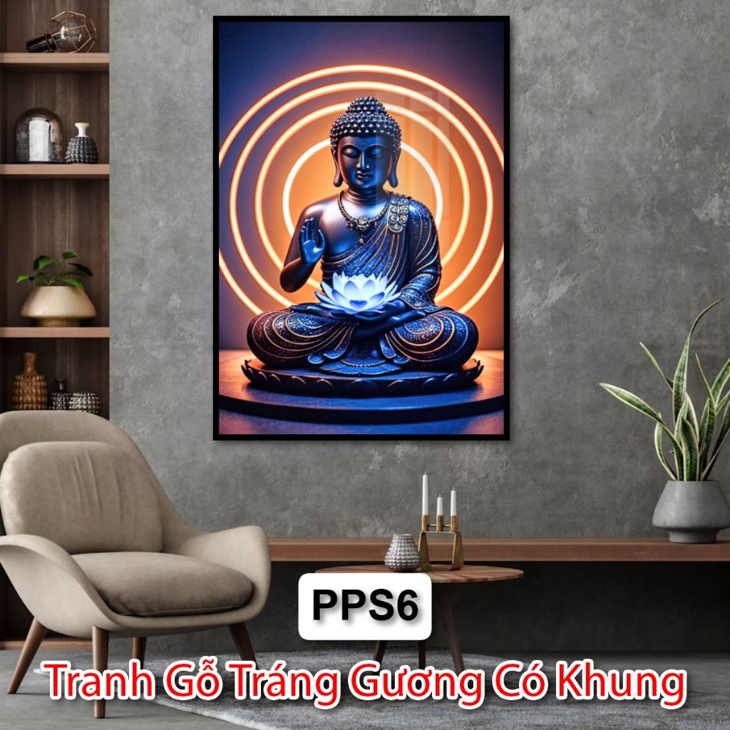 Tranh Gỗ Tráng Gương Có Khung Cho Phật Tử - Tranh Phật Treo Phòng Thờ - Tranh Treo Phật Giáo