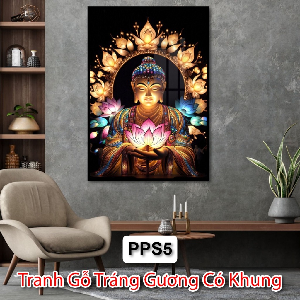 Tranh Gỗ Tráng Gương Có Khung Cho Phật Tử - Tranh Phật Treo Phòng Thờ - Tranh Treo Phật Giáo