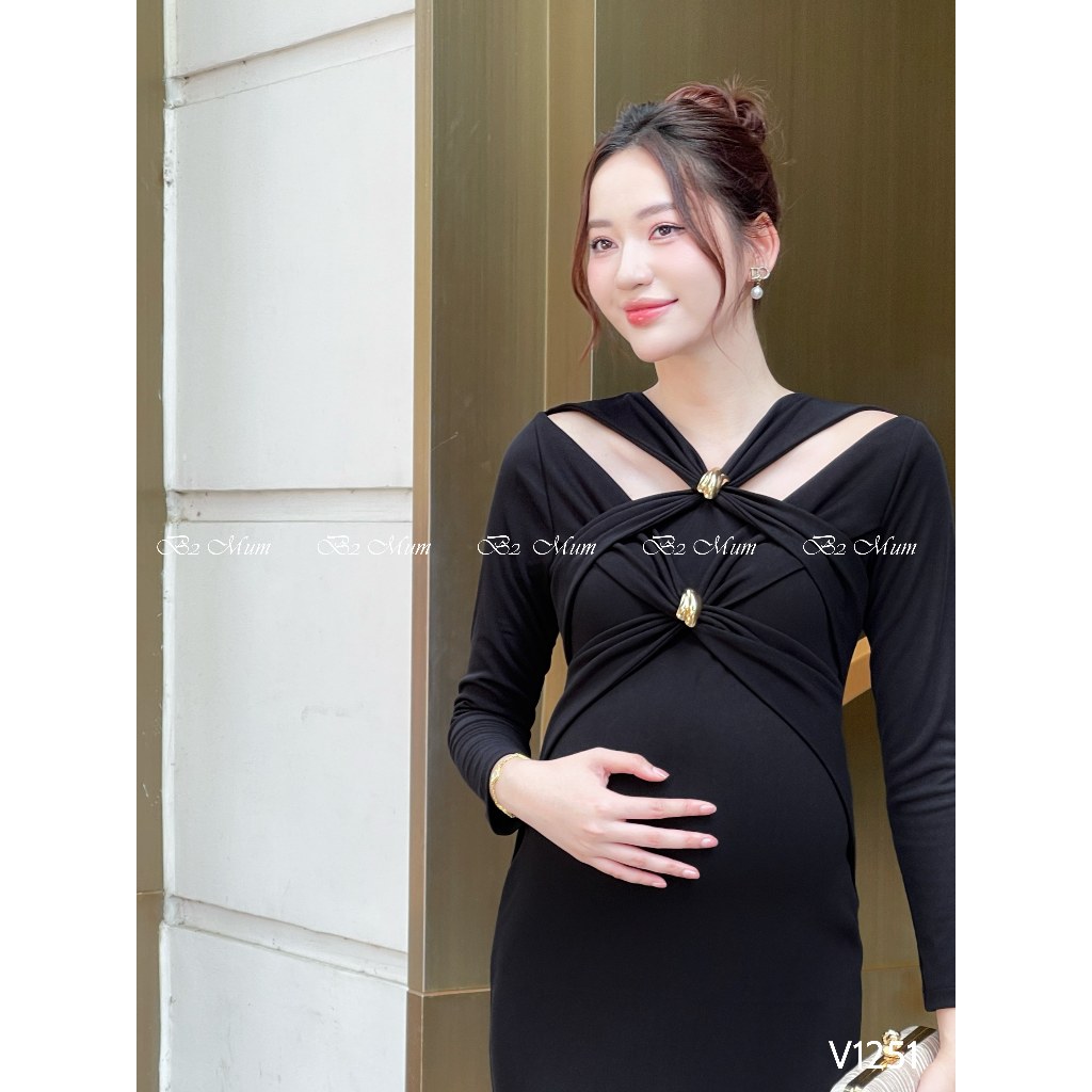 Váy Bầu Xoắn Ngực Sang Trọng - Dành Cho Mẹ Bầu Thêm Phần Rực Rỡ cho các sự kiện V1251 - B2MUM