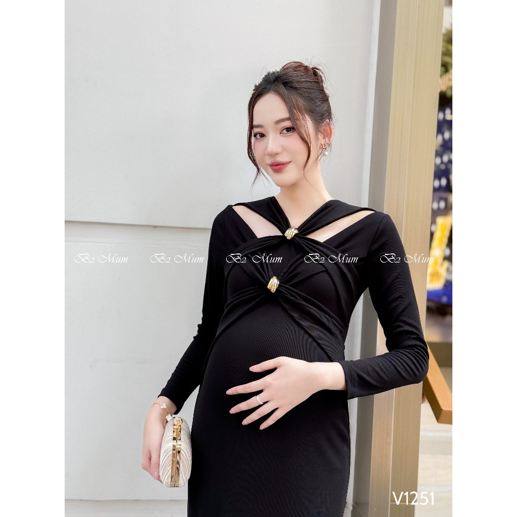 Váy Bầu Xoắn Ngực Sang Trọng - Dành Cho Mẹ Bầu Thêm Phần Rực Rỡ cho các sự kiện V1251 - B2MUM