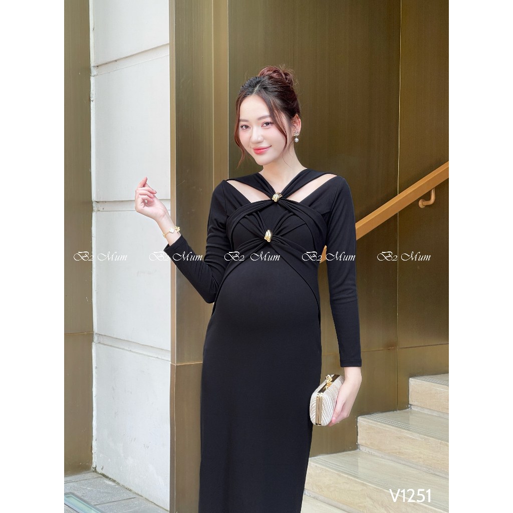 Váy Bầu Xoắn Ngực Sang Trọng - Dành Cho Mẹ Bầu Thêm Phần Rực Rỡ cho các sự kiện V1251 - B2MUM