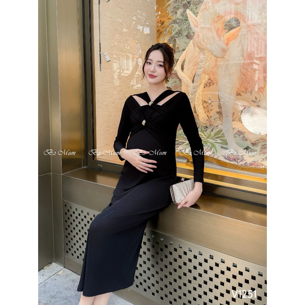 Váy Bầu Xoắn Ngực Sang Trọng - Dành Cho Mẹ Bầu Thêm Phần Rực Rỡ cho các sự kiện V1251 - B2MUM