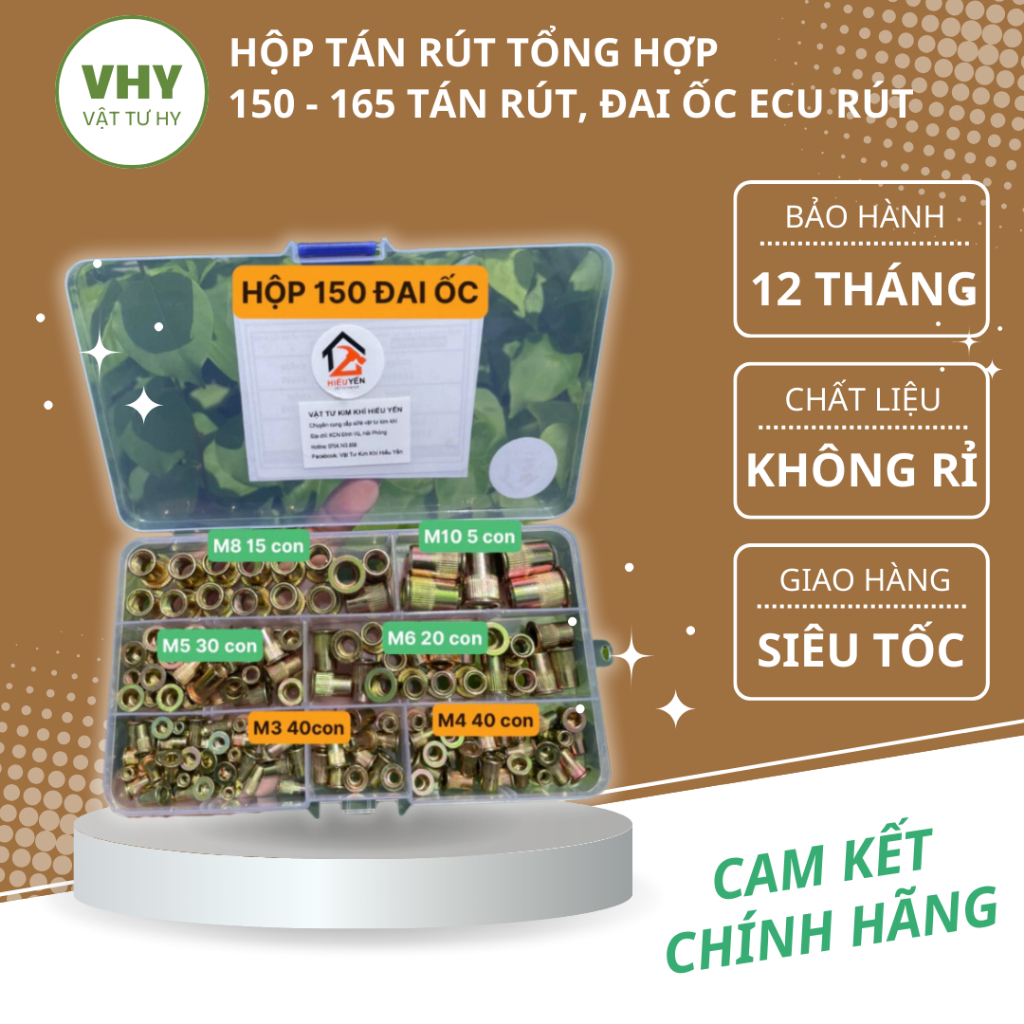 Hộp 150 - 165 tán rút, đai ốc Ecu rút, Hộp Tán Rút Tổng Hợp Thép A8, mạ ...
