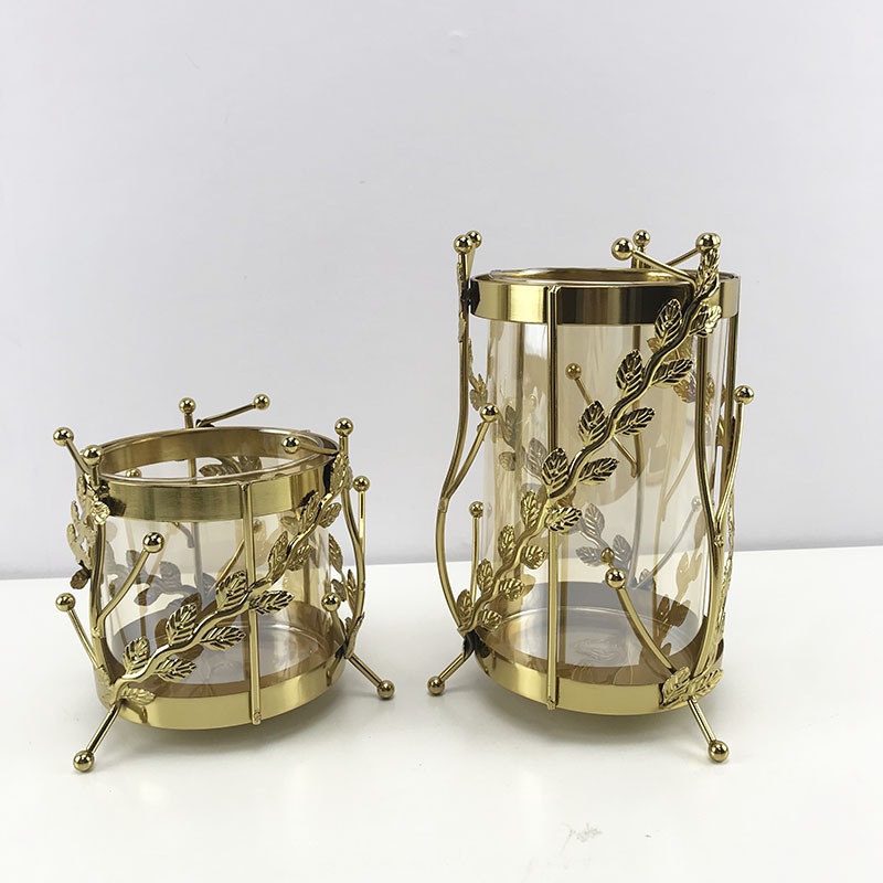 Lọ hoa hợp kim mạ vàng thủy tinh cao 20cm, phong cách vintage hiện đại sang trọng