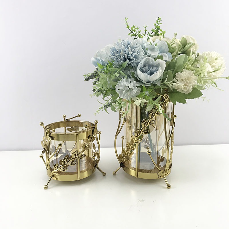 Lọ hoa hợp kim mạ vàng thủy tinh cao 20cm, phong cách vintage hiện đại sang trọng