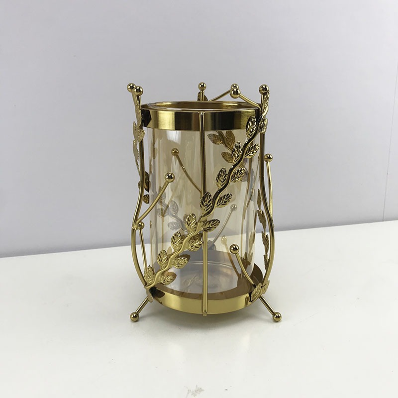 Lọ hoa hợp kim mạ vàng thủy tinh cao 20cm, phong cách vintage hiện đại sang trọng