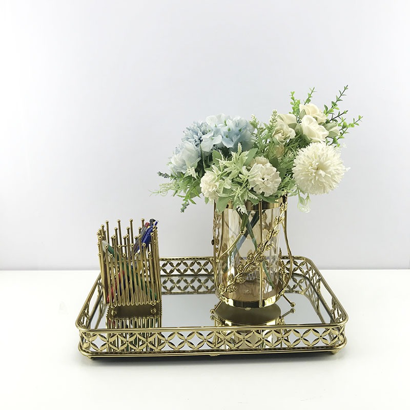 Lọ hoa hợp kim mạ vàng thủy tinh cao 20cm, phong cách vintage hiện đại sang trọng