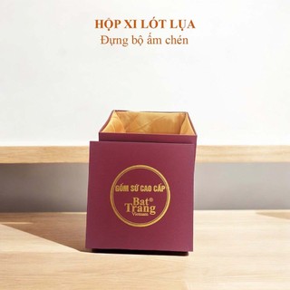 Hộp xi lót lụa đựng bộ ấm chèn, phụ kiện bộ ấm chén được in bằng nhũ vàng - Gốm Việt