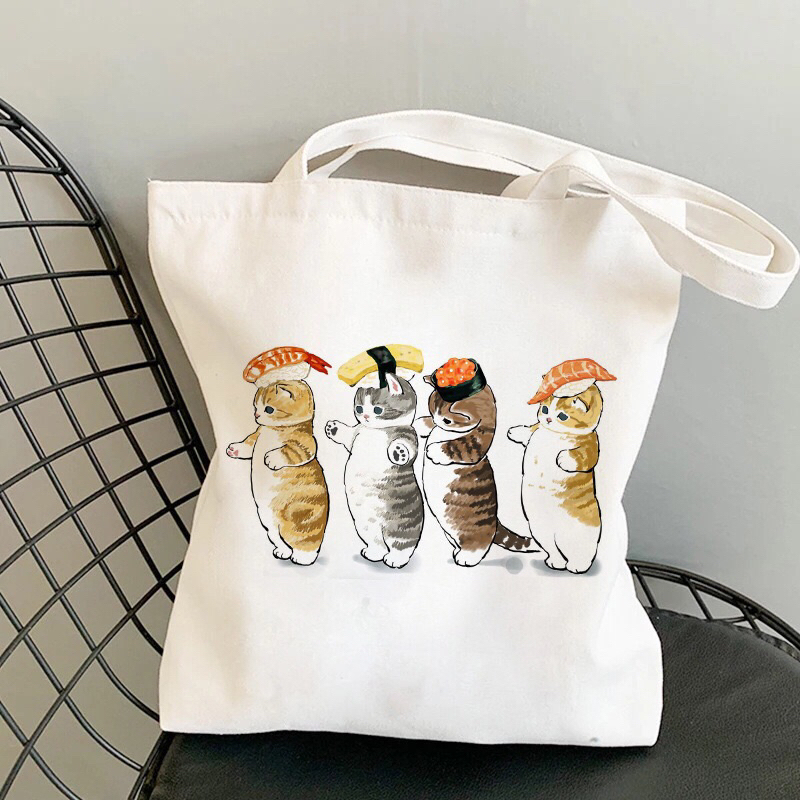 Túi tote vải canvas túi đeo vai hình mèo dễ thương thời trang hàn quốc cao cấp 35x40 tota016
