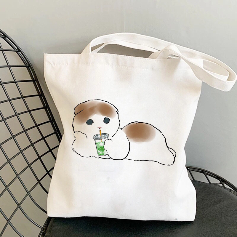 Túi tote vải canvas túi đeo vai hình mèo dễ thương thời trang hàn quốc cao cấp 35x40 tota016