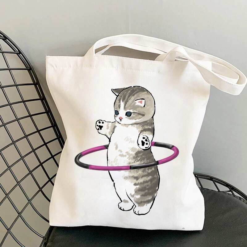Túi tote vải canvas túi đeo vai hình mèo dễ thương thời trang hàn quốc cao cấp 35x40 tota016
