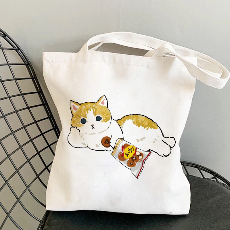 Túi tote vải canvas túi đeo vai hình mèo dễ thương thời trang hàn quốc cao cấp 35x40 tota016
