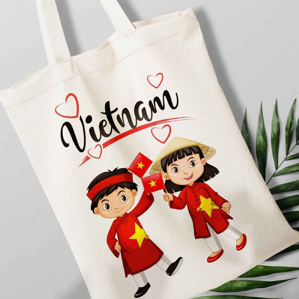 Túi vải tote in hình Tôi Yêu Việt Nam Túi vải canvas đi chơi đi học thời trang dài 35x40 tota014