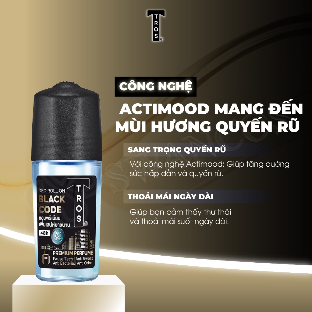 Lăn Khử Mùi Nam TROS BLACK CODE Chống Ố Vàng, Thơm Như Nước Hoa 48H, Dung Tích 25ml & 45ml
