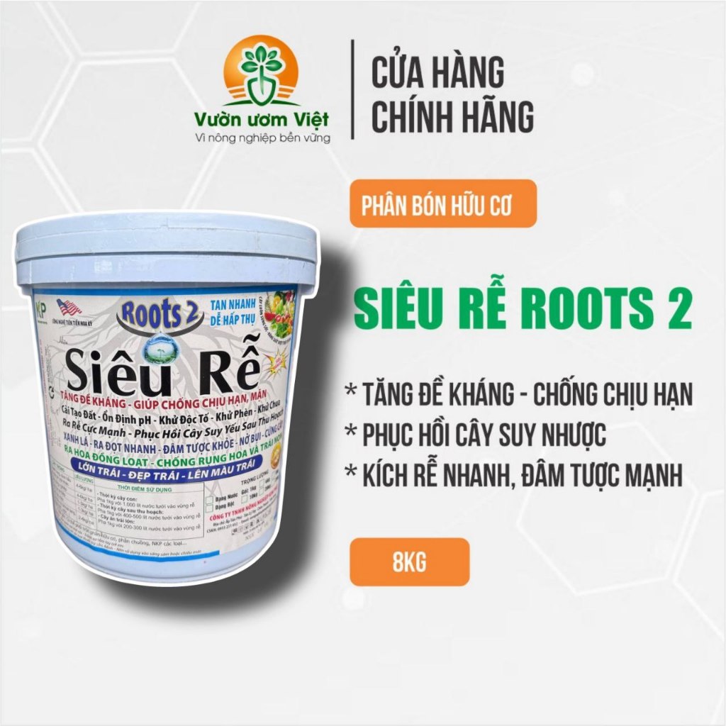 Xô 8Kg - Phân bón hữu cơ đậm đặc SIÊU RỄ ROOTS 2 tăng trưởng cây, giải độc, phục hồi cây mạnh mẽ