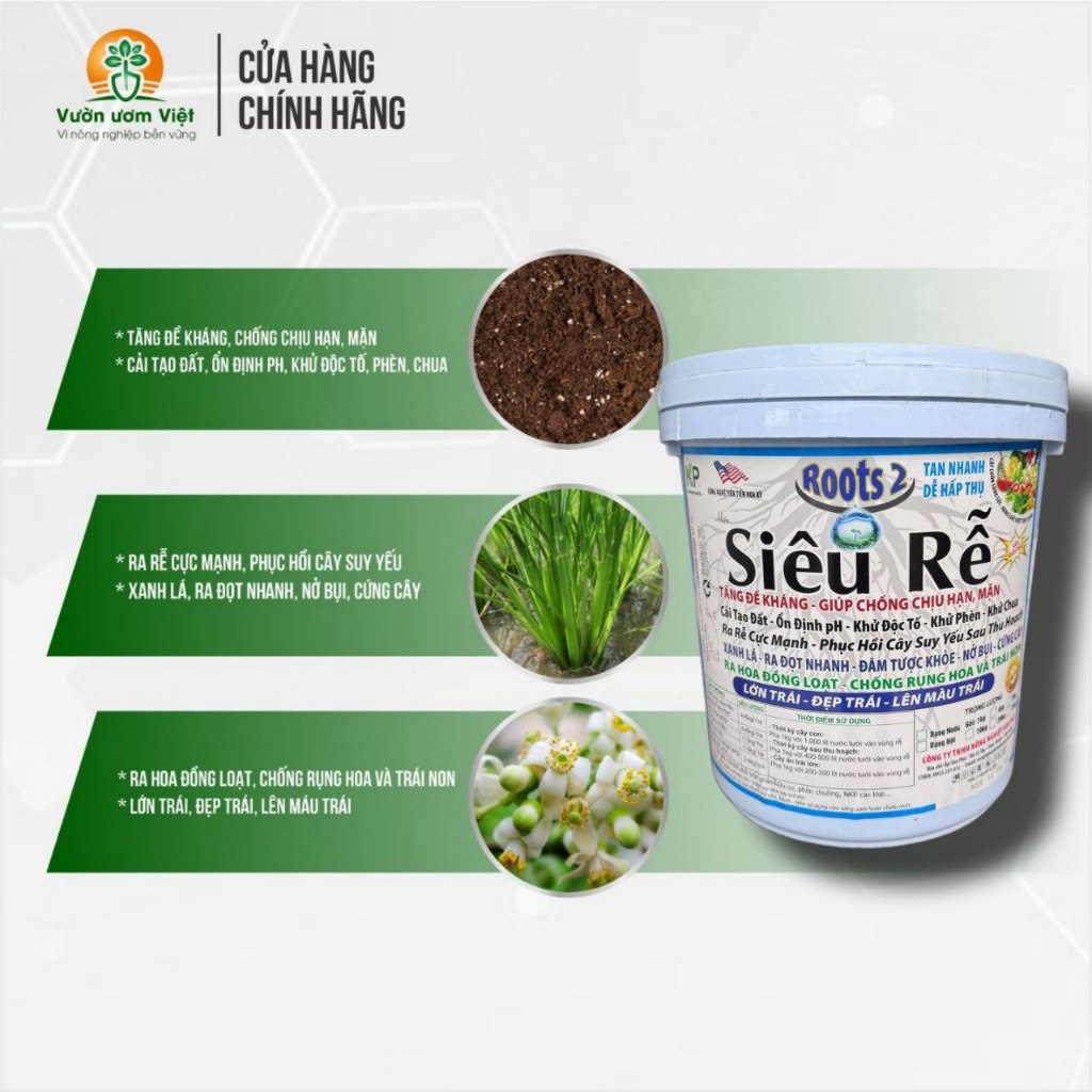 Xô 8Kg - Phân bón hữu cơ đậm đặc SIÊU RỄ ROOTS 2 tăng trưởng cây, giải độc, phục hồi cây mạnh mẽ
