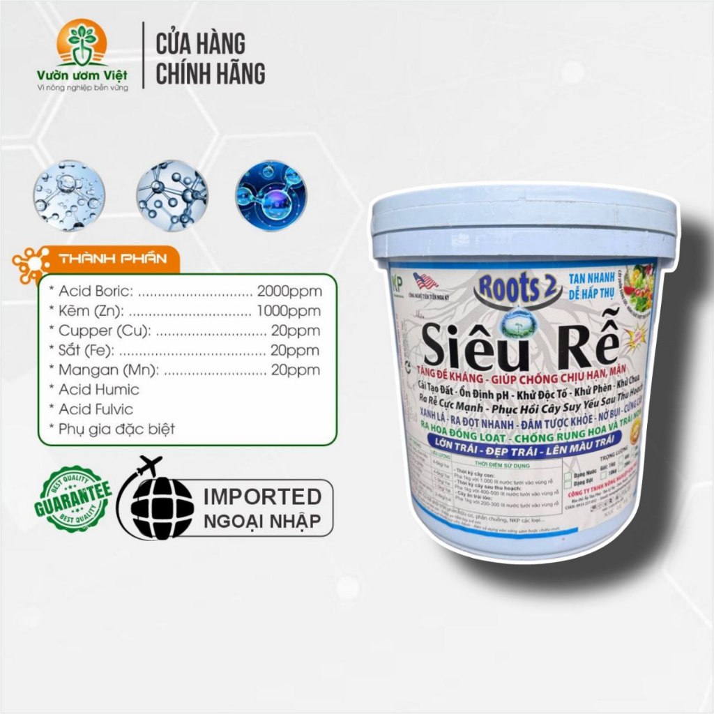 Xô 8Kg - Phân bón hữu cơ đậm đặc SIÊU RỄ ROOTS 2 tăng trưởng cây, giải độc, phục hồi cây mạnh mẽ