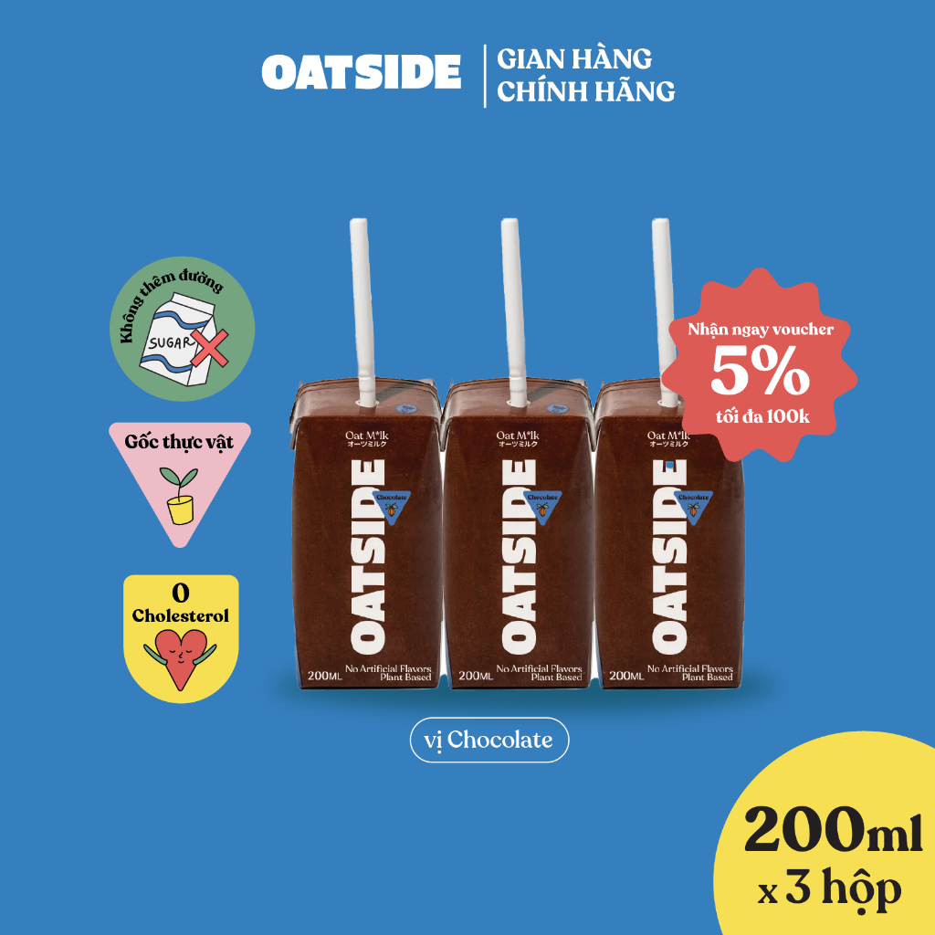 Ảnh Sữa yến mạch OATSIDE Chocolate vị Sô-cô-la lốc 200ml x 3 - Không lactose, Đậm vị, Làm từ Cacao thật 1