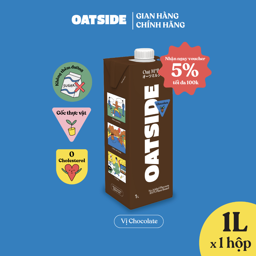 Ảnh Sữa yến mạch OATSIDE Chocolate vị Sô-cô-la 1L - Không lactose, Đậm vị, Làm từ Cacao thật 1