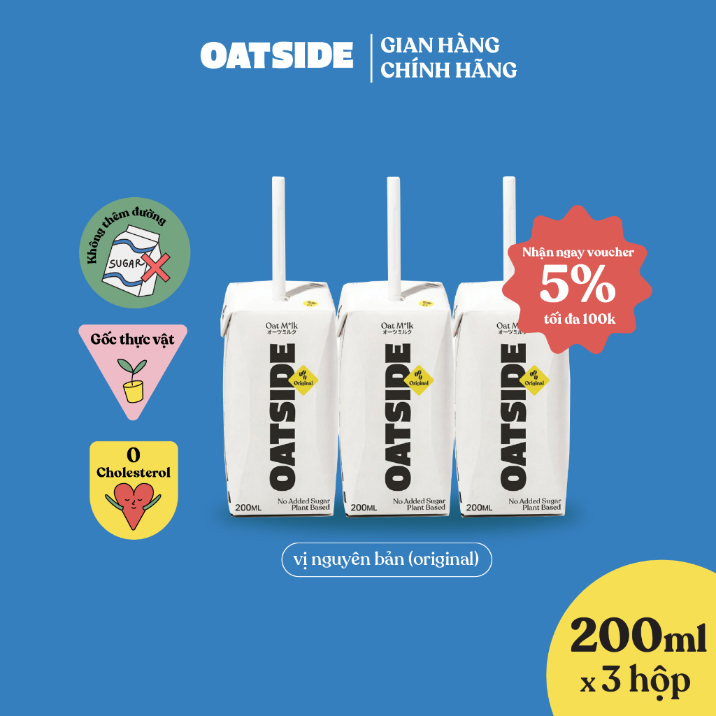 Ảnh Sữa yến mạch OATSIDE Original vị nguyên bản lốc 200ml x 3 - Không lactose, Sánh mịn, Không chất làm ngọt nhân tạo 1