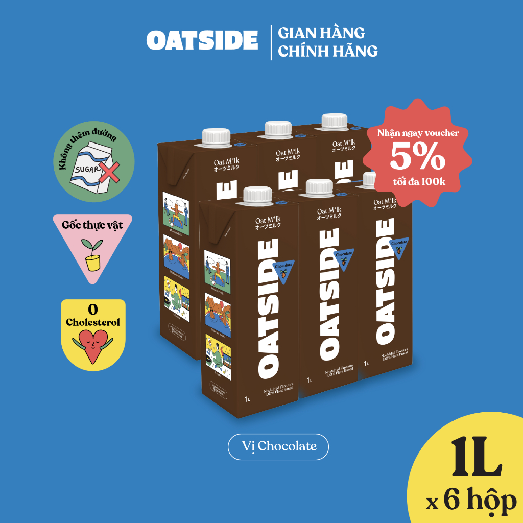 Ảnh Sữa yến mạch OATSIDE Chocolate vị Sô-cô-la 1L x 6 - Không lactose, Đậm vị, Làm từ Cacao thật 1