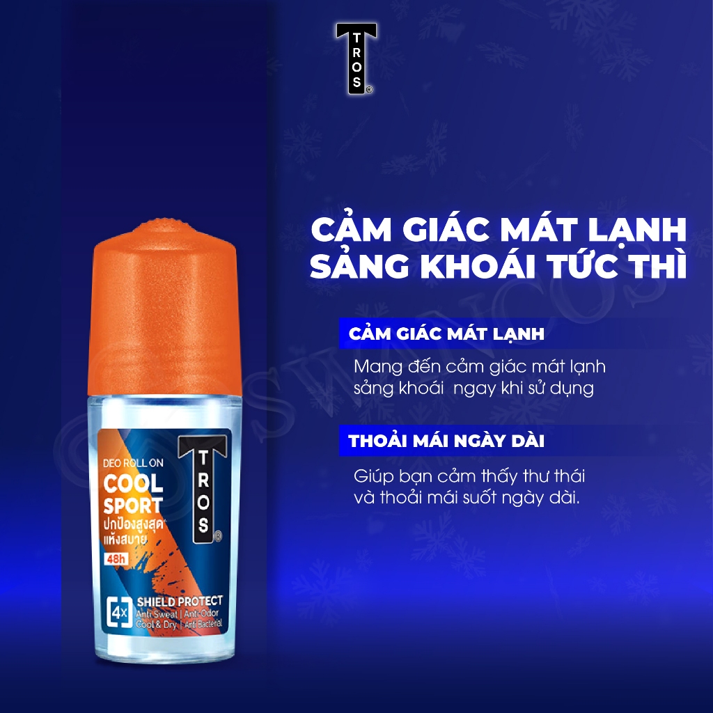 Lăn Khử Mùi Thái Lan TROS COOL SPORT Khử Mùi Hiệu Quả, Khô Thoáng, Hương Thể Thao Năng Động 25ml & 45ml