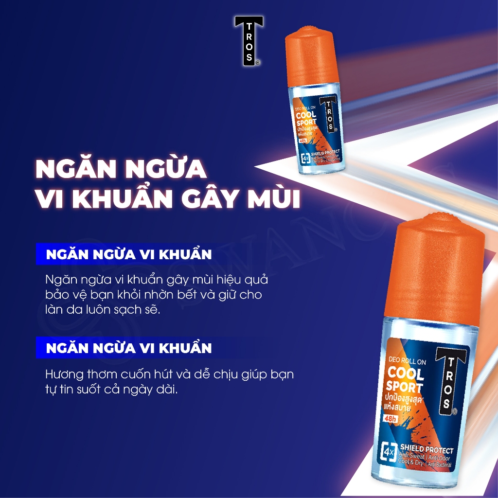 Lăn Khử Mùi Thái Lan TROS COOL SPORT Khử Mùi Hiệu Quả, Khô Thoáng, Hương Thể Thao Năng Động 25ml & 45ml