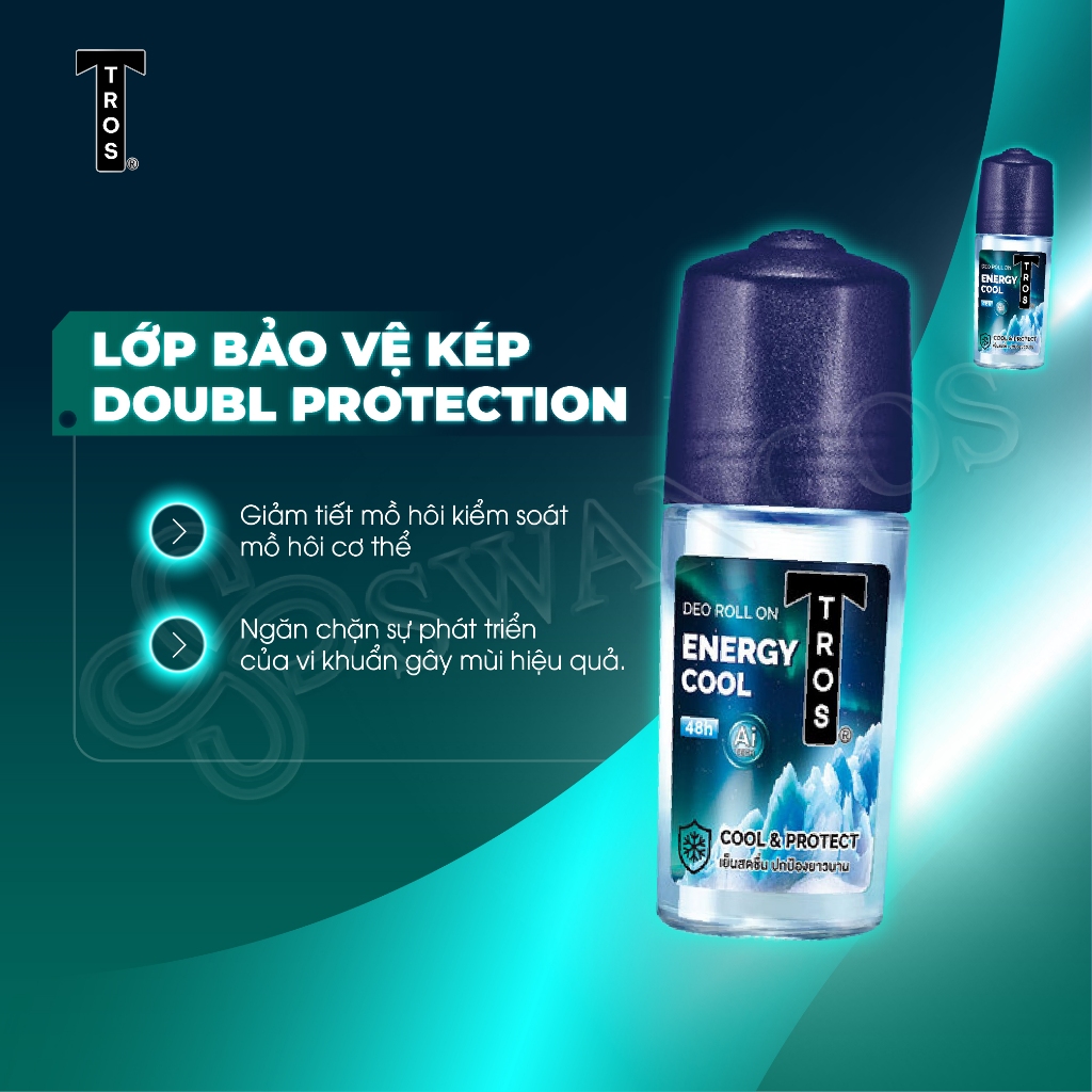 Lăn Khử Mùi Thái Lan TROS ENERGY COOL Kiểm Soát Mùi, Mát Lạnh, Hương Thơm Tươi Mát 25ml và 45ml