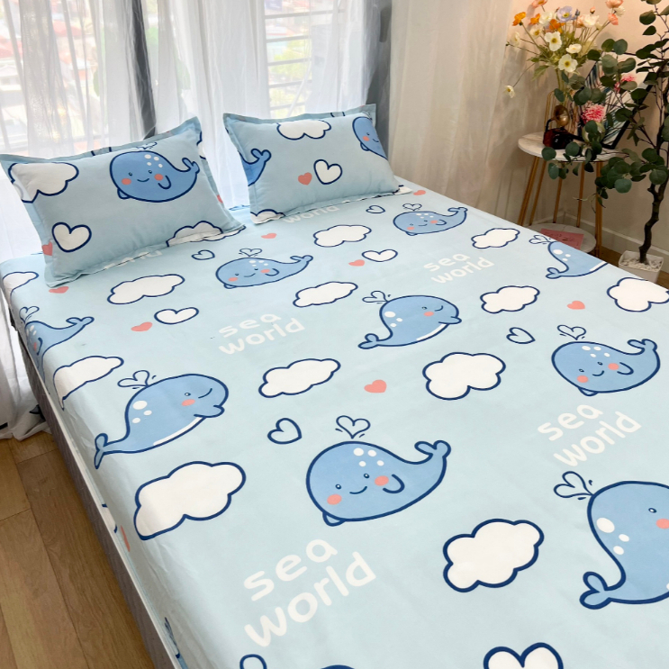 Bộ ga gối Cotton Poly Lidaco 3 món bo chun mẫu mã Hàn Quốc