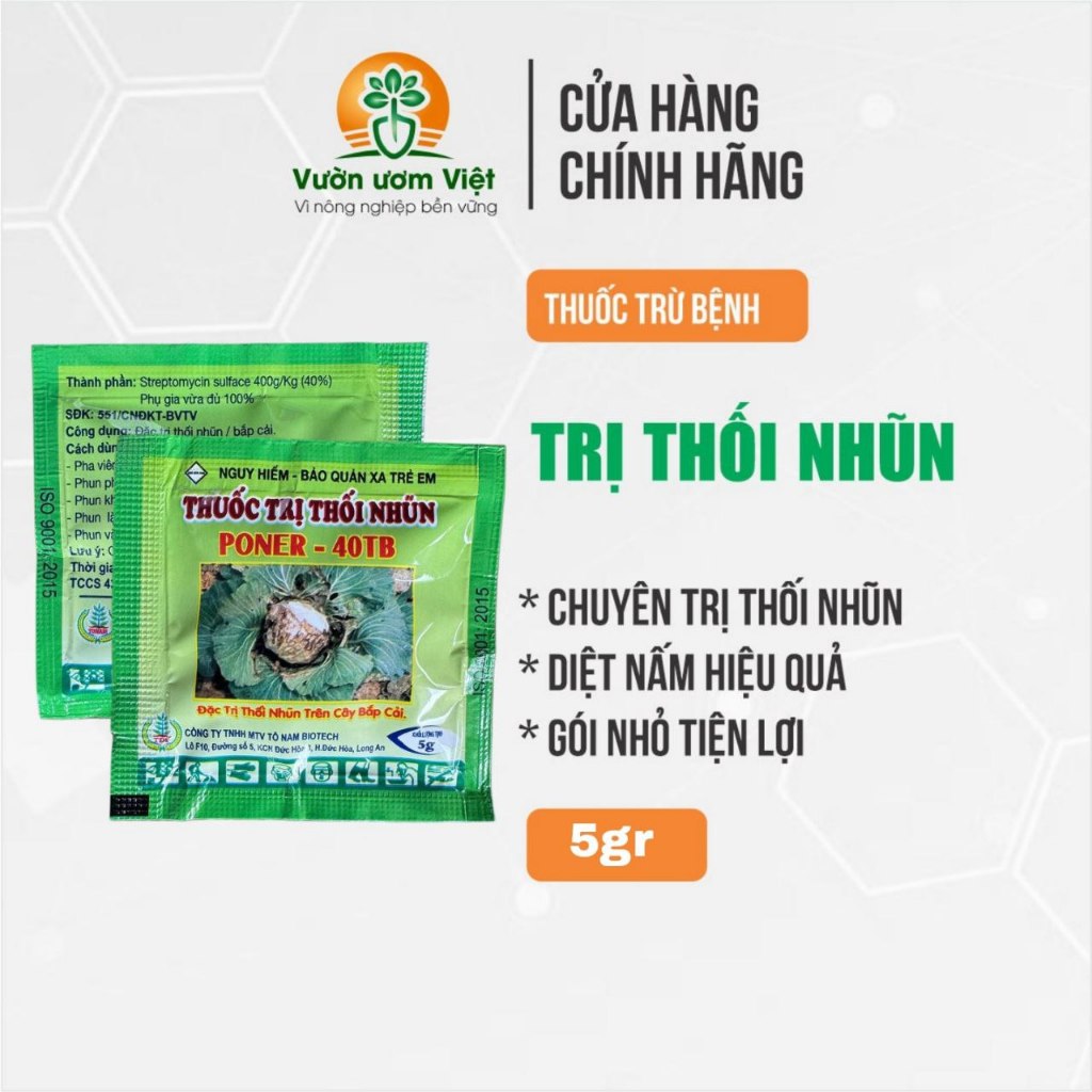 Thuốc trừ bệnh chuyên TRỊ THỐI NHŨN, trị úng lá, úng rễ, thối thân, thối đọt non - viên sủi 5gr