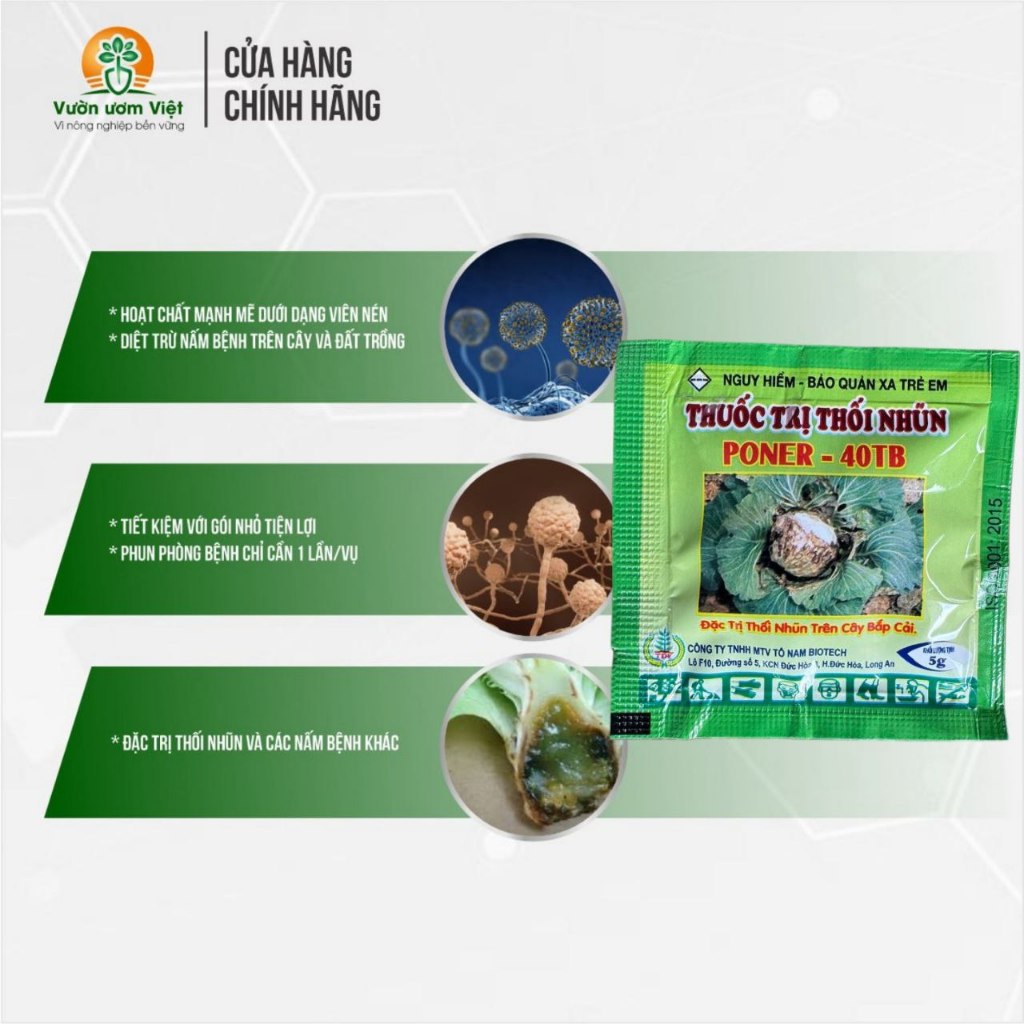 Thuốc trừ bệnh chuyên TRỊ THỐI NHŨN, trị úng lá, úng rễ, thối thân, thối đọt non - viên sủi 5gr